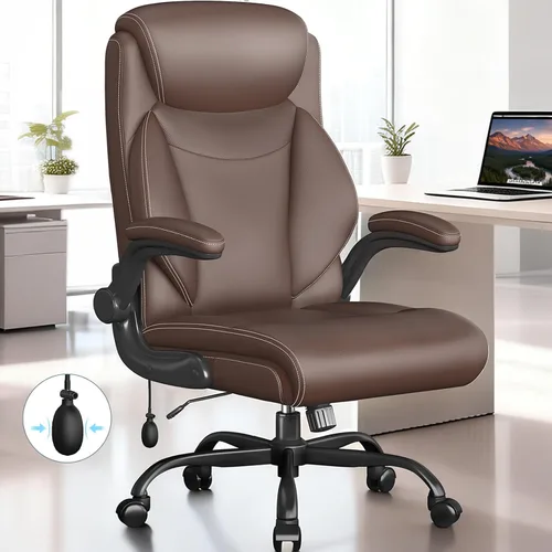 Vista 9 de Silla ergonómica de oficina, silla de computadora de escritorio en casa, silla ejecutiva de respaldo alto, silla cómoda de cuero acolchado