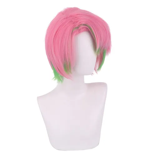 Vista 3 de BERBO Anime Kimetsu No Yaiba Kanroji Mitsuri Cosplay Pelucas Hombres Mujeres Corto Rosa Sintético Pelucas