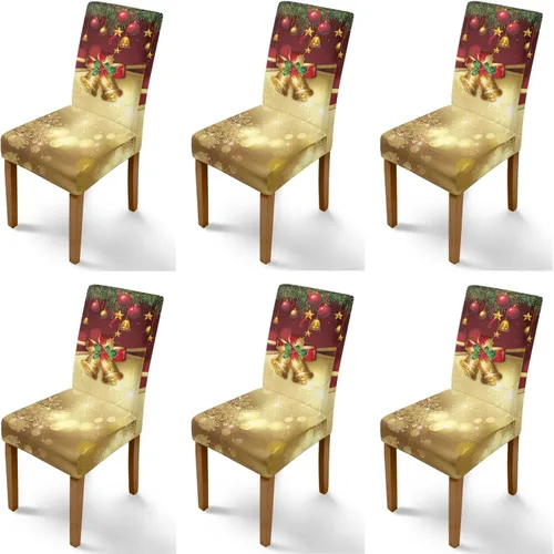 Vista 112 de Rnyleeg Fundas navideñas para sillas de comedor, fundas de asiento de comedor con estampado de campanas brillantes, juego de 1 funda suave y lavable