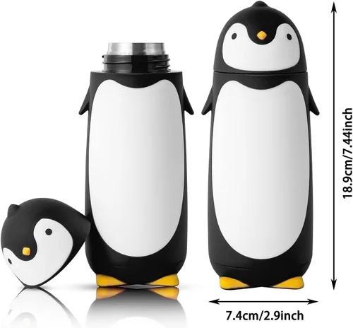 Vista 7 de Termo de acero inoxidable aislado al vacío, diseño de pingüino, taza de viaje, botella de té, agua y café