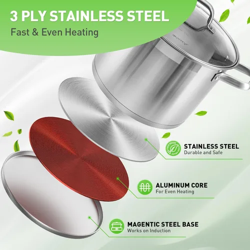 Vista 2 de Duxtop Juego Profesional de Ollas y Sartenes de Acero Inoxidable, Juego de 17 Piezas de Utensilios de Cocina de Inducción, Tecnología de Unión por