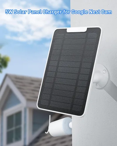 Vista 2 de Panel solar premium para cámara Google Nest, panel solar de 5W para cámara Google Nest interior y exterior (versión con batería), especialmente