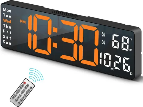 Vista 14 de Reloj digital, reloj de pared digital para decoración de sala de estar, reloj de mesa con alarma para dormitorio, reloj de pared grande con control