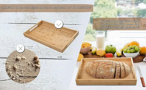 Vista 6 de Cortador de pan de bambú con bandeja para migas, cortador de pan de bambú para pan casero, pasteles de pan, rebanador de bagels, 3 tamaños