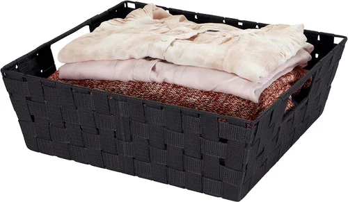 Vista 3 de Simplify Cesta rectangular de acero aleado de 15 x 13 x 5 pulgadas con 2 asas de transporte integradas, color negro