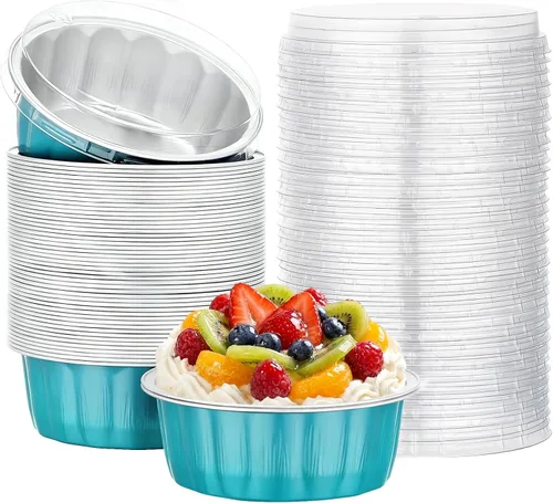 Vista 66 de Beasea Disposable Ramekins with Lids, 50 Pack 8oz 235ml Aluminum Foil Baking Cups with Lids, Aluminum Creme Brulee Ramekins Muffin Cupcake Pudding