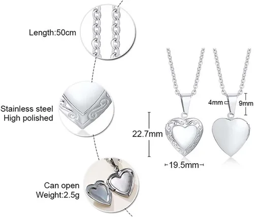 Vista 7 de Bicyway Collar con medallón de corazón para mujeres y niñas, collar con colgante de medallón chapado en oro que sostiene fotos, joyería y regalos