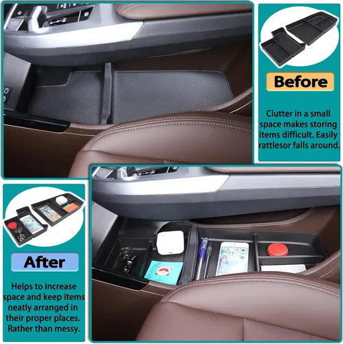 Vista 2 de Caja de almacenamiento para auto compatible con BMW X1 U11 2023 2024 2025 bandeja organizadora de consola inferior, caja de almacenamiento TPE