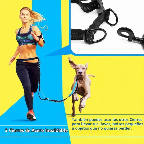 Vista 5 de Uppetly Correa de correr para perros manos libres con cinturón ajustable, cuerda elástica de doble asa retráctil para perros pequeños y medianos