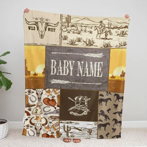 Vista 8 de Mantas de bebé occidentales - Mantas personalizadas y de forro polar personalizadas para niños y niñas, 3 tamaños para hijo y hija recién nacidos