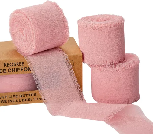 Vista 17 de KEOSREE 3 Rollos de Cinta de Gasa Negra Hecha a Mano, 1.5" x 21 Yardas Cintas de Seda con Flecos Deshilachados (3 Rollos *7 Yardas) para Envolver