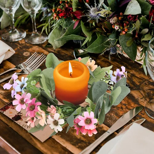 Vista 6 de Zerodeko Corona de eucalipto, anillo de vela, centros de mesa de boda para mesas, coronas de velas para decoraciones de Pascua, decoración del hogar