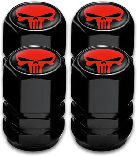 Vista 8 de 4 tapas de vástago de válvula de neumático de automóvil con forma de calavera, cubiertas universales de metal a prueba de polvo, tapas de aire