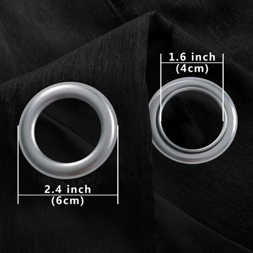 Vista 6 de KOUFALL Cortinas traslúcidas negras de 45 pulgadas de largo para ventanas de sótano, juego de 2 paneles con ojales, cortinas cortas Negro