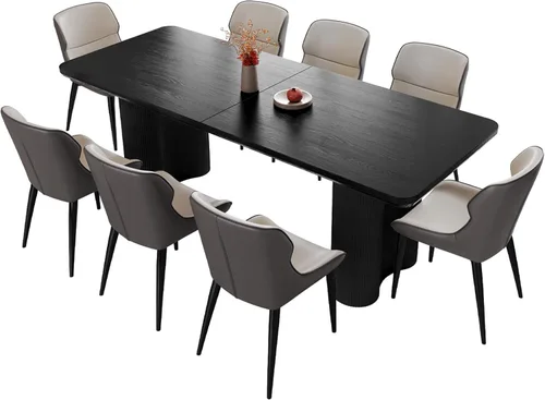 Vista 19 de Mesa de comedor rectangular de 62.99 pulgadas para 4-6 personas, mesa de cocina moderna con patas en forma de onda, mesas de comedor para cocina