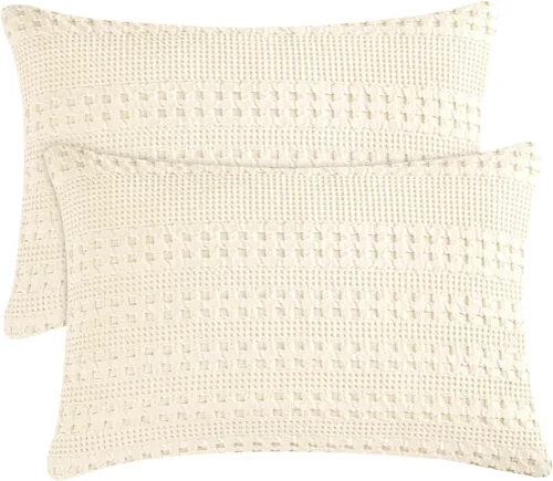 Vista 65 de PHF Fundas de almohada 100% algodón con tejido de gofre de 24 x 24 pulgadas, paquete de 2 fundas cuadradas para decoración elegante del hogar, sin
