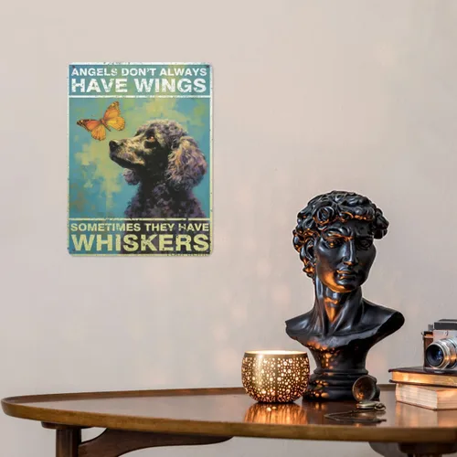 Vista 3 de Póster de pared vintage, placa de metal, ángeles no siempre tienen alas a veces tienen bigotes, póster de pared de metal caniche, placas de ángel