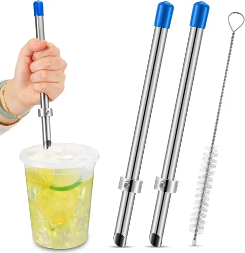 Vista 11 de Lasnten Paquete de 2 perforadores de paja para tapas de plástico, vasos de limonada, herramientas de perforación de acero inoxidable para bebidas