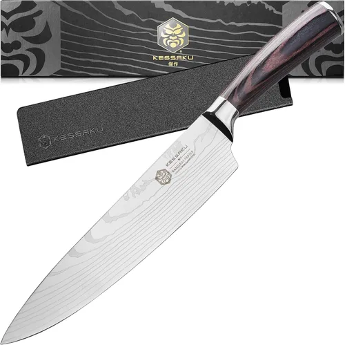 Vista 15 de KESSAKU Cuchillo multiusos dentado de 5.5 pulgadas - Serie Samurai - Cuchillo de cocina afilado - Acero inoxidable de alto carbono forjado 7Cr17MoV