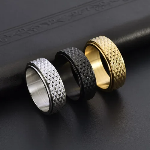 Vista 8 de Nanafast Anillo antiestrés de 0.315 in para hombre, anillo de diamante en relieve para hombres, anillos giratorios de acero inoxidable a la moda