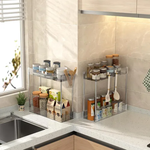 Vista 7 de VECELO Carrito rodante de acrílico de 3 niveles, carrito utilitario para almacenamiento de cocina, estantes móviles organizadores deslizables con 2
