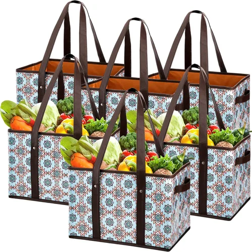 Vista 15 de Foraineam Juego de bolsas reutilizables para comestibles, bolsas de compras plegables y resistentes con fondo reforzado