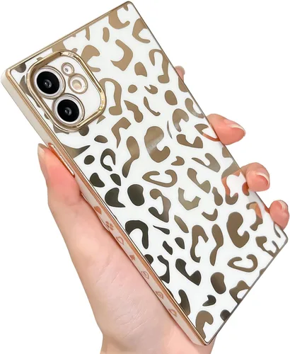 Vista 18 de Elegante Compatible con iPhone 12 Funda de Borde Rectangular, Lindo Patrón de Leopardo de Lujo Funda con Plateado Protector de Cámara TPU Suave A