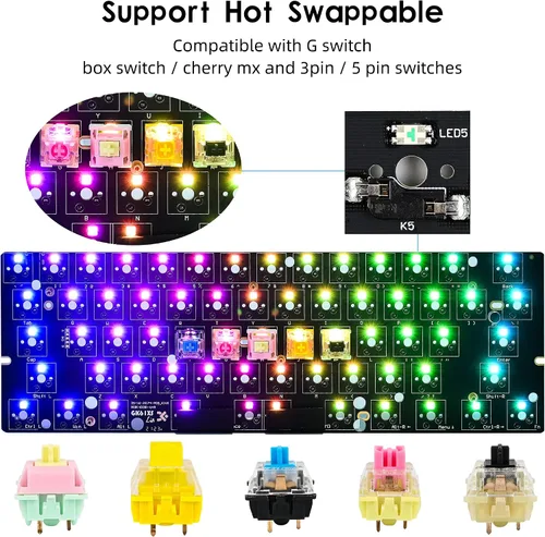 Vista 4 de Guffercty kred GK61X PCB Plate Case 60% Teclado personalizado Teclado RGB intercambiable en caliente Kit de bricolaje con cable Tyce-C para GK61X