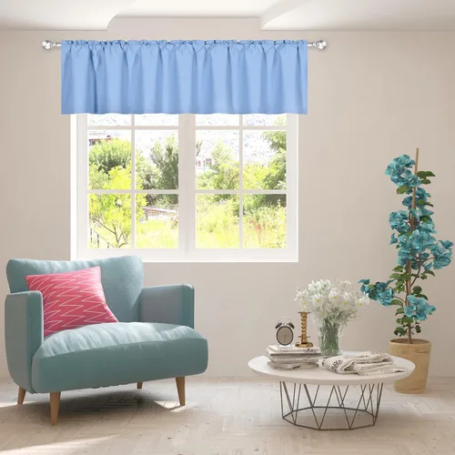Vista 27 de DECOVSUN Cenefa morada para ventanas de 60 x 18 pulgadas, aislamiento térmico sólido, bolsillo para cortinero, cenefa corta para cocina, cenefa