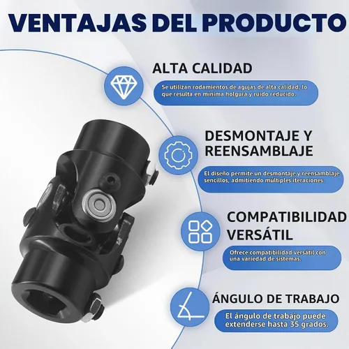 Vista 8 de 3/4" DD X 3/4" DD Junta Universal de Dirección Recubierta en Polvo Eje de Dirección Universal Negro