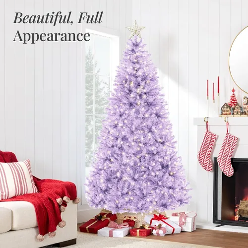 Vista 65 de Best Choice Products Árbol de Navidad azul bebé preiluminado de 6 pies, decoración navideña artificial completa con 947 puntas de rama, 250 luces