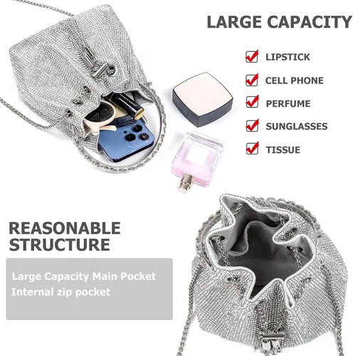 Vista 4 de Bolso de mano con cristales brillantes y diamantes de imitación para mujer, bolso de noche con brillo, bandolera para fiesta de boda, graduación