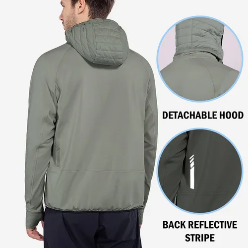 Vista 2 de BALEAF Men's Running Jacket Lightweight Thumble Hole Warm Up Puffer Jacket Hybrid Thermal Coat Insulated Hiking Golf