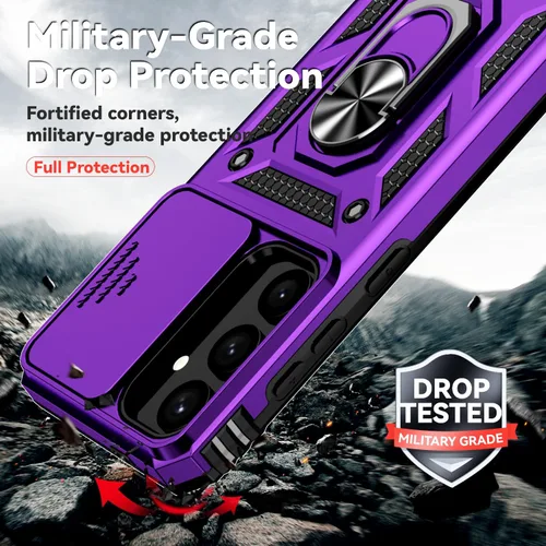 Vista 4 de Funda para Samsung Galaxy S25 Plus con cubierta deslizante para cámara, protector de pantalla HD [probado contra caídas de grado militar] soporte
