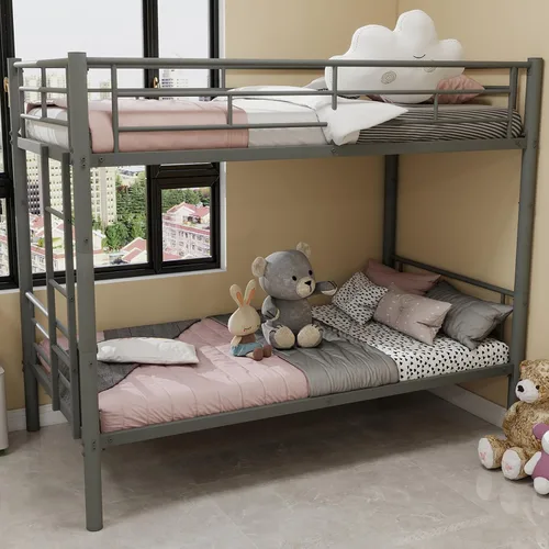 Vista 4 de Anwick Litera de tamaño individual sobre individual, marco de cama de metal resistente para niños, niñas, adolescentes y adultos, 2 escaleras Negro 1