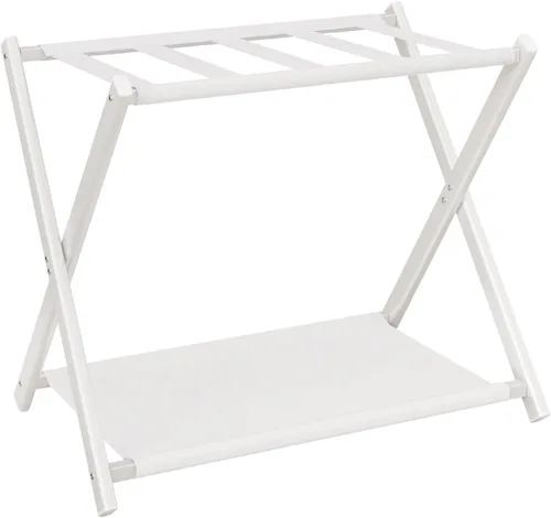 Vista 11 de IBUYKE TLR002B - Portaequipajes para todos los tamaños de maleta, soporte plegable para maleta con estante de almacenamiento de tela, fácil