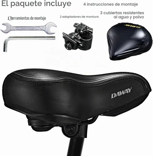 Vista 7 de DAWAY C30 Asiento de Bicicleta Cómodo de Gran Tamaño - Compatible con Peloton, Ejercicio, Bicicletas de Montaña o Carretera, Reemplazo de Sillín