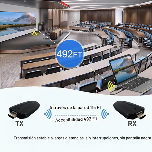 Vista 5 de Transmisor y receptor HDMI inalámbrico 4K, rango de 500 pies/150M, Plug and Play 2.4G/5G Kit de extensor HDMI inalámbrico para transmisión de video