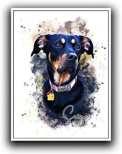 Vista 9 de Pintura de acuarela personalizada con retrato de perro y gato, impresiones en lienzo enmarcadas con tus fotos, arte de pared para decoración
