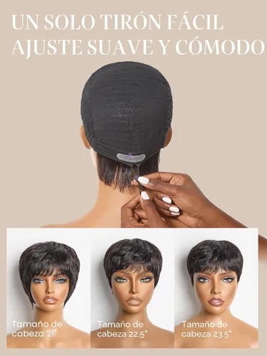 Vista 5 de Luvme Hair Ultra Confortable, de Colocación Rápida y Fácil, Corte Pixie Corto con Flequillo de 12.7 cm, con Tapa de Algodón Amistosa con la Piel