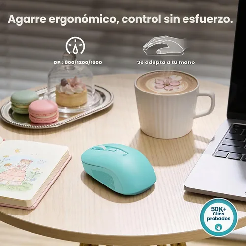 Vista 6 de Combo de teclado y mouse inalámbricos con reposamuñecas magnético, teclas redondas, teclado retro de tamaño completo, patas inclinables de dos Azul