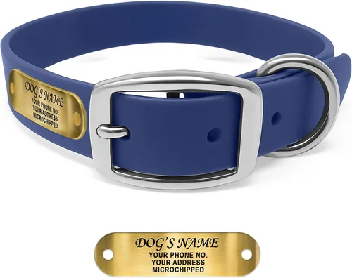Vista 10 de Regal Dog Products Collares de perro pequeños negros impermeables con placa de nombre personalizada grabada Collar de perro de Biothane