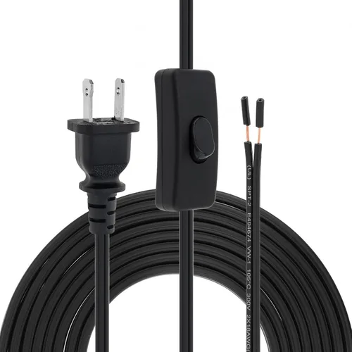 Vista 9 de RTNLIT Cable de lámpara de 6 pies con interruptor de botón de encendido/apagado y enchufe polarizado, extremos pelados listos para cableado, cable