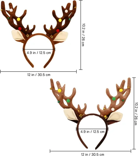 Vista 6 de Amosfun 2 diademas de Navidad con cuernos de reno de Navidad, diadema de cuernos de ciervo, diadema de orejas de reno de Navidad para accesorios