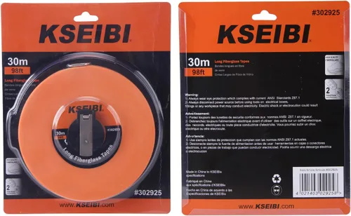 Vista 8 de KSEIBI 302910 cinta métrica de fibra de vidrio larga con impresión doble cara en pulgadas/métrica para trabajo de construcción (66 pies / 20 m)