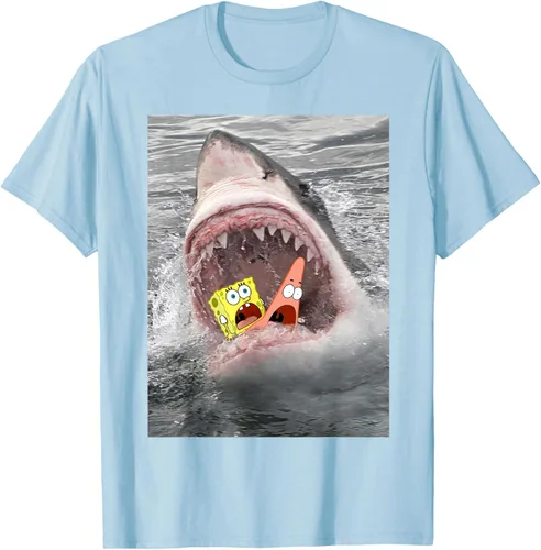 Vista 29 de Camiseta divertida de Bob Esponja con diseño de tiburón y ataque de tiburón para hombres y mujeres Negro