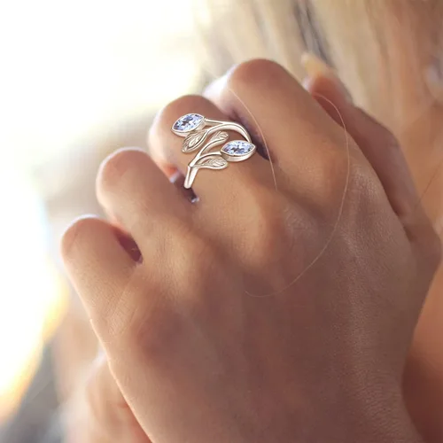 Vista 6 de PRAYMOS Anillos de hoja para mujer, plata de ley 925, anillo de piedra lunar abierto ajustable, anillos de compromiso y boda