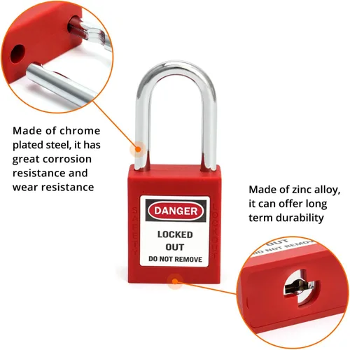 Vista 3 de QWORK Candado de seguridad con etiquetado rojo, 2 candados con 4 llaves