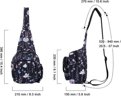 Vista 2 de HUA ANGEL Bolso bandolera floral - Mochila cruzada pequeña para hombres y mujeres, senderismo, caminar, viajes, mini bolsa de pecho
