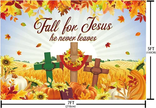 Vista 4 de MEHOFOND Fondo de otoño de 7 x 5 pies para Jesús, decoración de otoño, pancarta, hoja de arce, decoración de la Biblia, religión cristiana, fondo